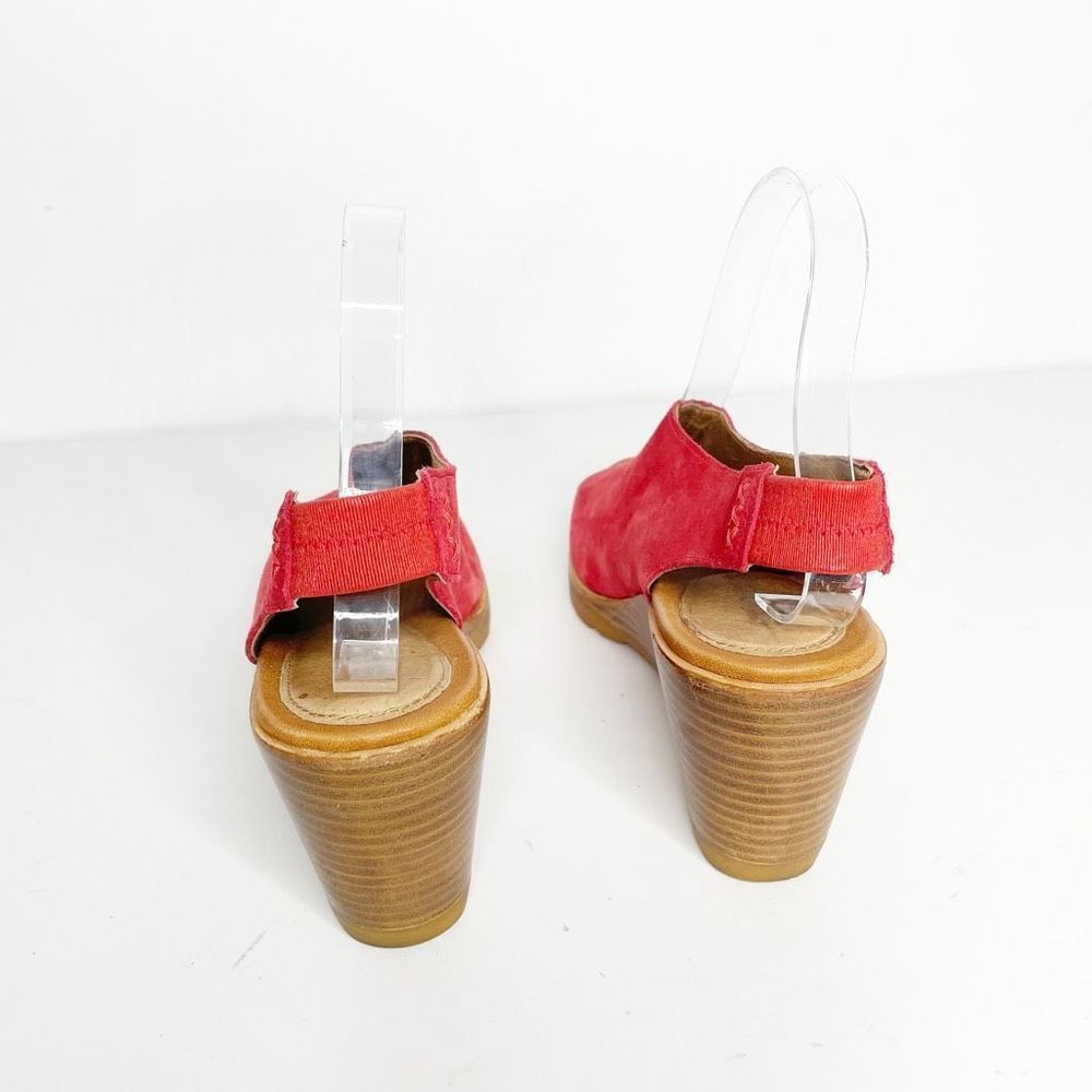 Sorel Red Suede Open-Toe Wedge Sandals - Picture 4 of 9